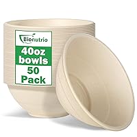 40oz disposable bowls, 50 Pack Bowls Disposable Heavy Duty, Large Paper Bowls, 100% Compostable Bowls, Eco-friendly Bagasse Bowls For Hot and Cold Food, Sturdy Soup Bowls Perfect For Cereal, Salads