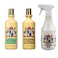Crown Royale Dog Grooming Bundle 16 oz - Biovite Shampoo No. 3, Gives Texture/Adds Volume - Condition Plus Coat Conditioner, Add Moisture - Ultimate Detangling Pet Spray, Ready to Use, Remove Tangles
