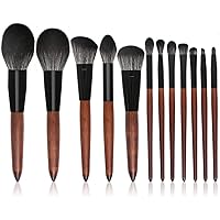 Makeup Brush Set, 12 pcs Soft Brown Premium Cosmetics Makeup Brush Foundation Mixed Blush Concealer Pen Shade Eyeshadow Eyeliner, with PU Leather Travel Makeup Brush Bag Ideal Gift