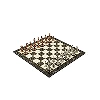 Metal Chess Set for Adults Medieval British Army Antique Copper Figures,Handmade Pieces and Marble Design Wooden Chess Board King 2.75 inc