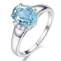 Natural Blue Aquamarine Diamond 14K White Solid Gold Prong Diamond Wedding Engagement Promise Ring Set for Women
