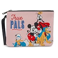 Disney Wallet, Single Pocket Wristlet, Disney Mickey and Friends Fab Four True Pals Group Pose Pink, Vegan Leather