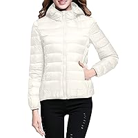 Women's Hooded Ultra Light Weight Short Down Long-Sleeve Full-Zip Solid Color Water-Resistant Packable Puffer Coat