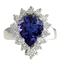 5.1 Carat Natural Blue Tanzanite and Diamond (F-G Color, VS1-VS2 Clarity) 14K White Gold Luxury Engagement Ring for Women Exclusively Handcrafted in USA