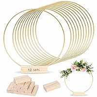 12Pcs 12 Inch Metal Floral Hoop Centerpiece with Stand for Table,Metal Macrame Gold Wreath Ring with 12Pcs Holders Stands,Centerpiece Table Decorations for DIY Wedding Decor and Wall Hanging Crafts