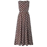 Women's Casual Dress Polka Dots Print Crewneck Sleeveless Tunic Dress Lang Dress
