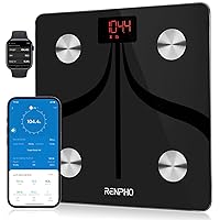 RENPHO Elis 1 Body Fat Scale Weight Bathroom Smart Digital Bluetooth Scale with Smartphone App, Body Composition Monitor for Body Fat, BMI, Bone Mass, Weight, Black(11 inch)
