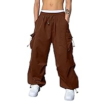Men's Cargo Pants Casual Hip Hop Parachute Pants Drawstring Elastic Waist Flap Pockets Baggy Harem Pants