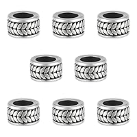 UNICRAFTALE 8Pcs Stainless Steel Spacer Beads Column with Wheat Beads Antique Silver Beads 6.5mm Hole Hollow Beads Metal Large Hole Bracelet Beads for DIY Necklace Jewelry Making