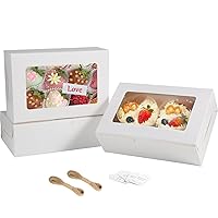 25 Pcs White Cookie Boxes with Window, 9x6.3x3inch Bakery Boxes for Gift Giving, Holiday and Birthday Party Treat Boxes for Cookies, Dessert, Donuts, Pastries
