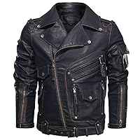 Jackets for Men's Winter Leather Jacket, Stylish pu Leather Motorcycle Jacket with Pockets and Zippers,XL White