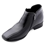 Men's Invisible Height Increasing Elevator Shoes - Premium Leather Zipper Dress Boots - 3.2 Inches Taller
