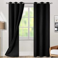 BGment Thermal Insulated 100% Blackout Curtains for Bedroom with Black Liner, Double Layer Full Room Darkening Noise Reducing Grommet Curtain (42 x 84 Inch, Black, 2 Panels)