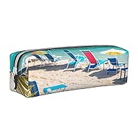 Chairs On The Beach Pencil Case Pu Leather Cute Small Pencil Case Pencil Pouch Storage Bag With Zipper