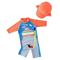 Toddler Kids Boys with 3D Swim Glasses Rash Guard Swimsuit with Sun Hat 2pcs Beach Baby Boy Swimsuit (Orange, 2-3 Years)