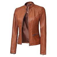 Decrum Womens Leather Jacket - Real Lambskin Cafe Racer Style Leather Jackets For Women