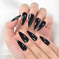 Sharp Pointed Fake Nails Black Gelnails Medium-Long Size Real Stiletto Point Acrylic Nail Tips 24