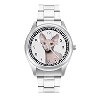 Unique Hairless Cat Fashion Wrist Watch Arabic Numerals Stainless Steel Quartz Watch Easy to Read