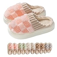 Kawaii Checkered Slippers Unisex Cute Fluffy Home Slippers Fuzzy Slippers