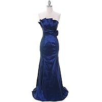 Royal Blue Mermaid Pleated Floor-Length Strapless Prom Gown With Flowers