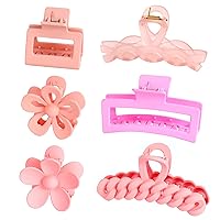 Hair Claw Clips,6PCS Pink Hair Clips,Big Hair Claw Clips Nonslip Large Claw Clip for Women Thin Hair Cute Jaw Hair Clips for Women Hair Claws Barrettes Ponytail Holder Hair Accessories