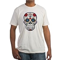 Fitted T-Shirt Floral Sugar Skull Day of The Dead - Natural, Large