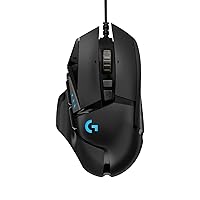 Logitech G502 Hero High Performance Wired Gaming Mouse, Hero 25K Sensor, 25,600 DPI, RGB, Adjustable Weights, 11 Programmable Buttons, On-Board Memory, PC/Mac - Black (Renewed)