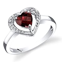 PEORA Garnet and Diamond Heart on Heart Ring for Women 14K White Gold, Natural Gemstone Birthstone, 0.75 Carat, AAA Grade, Comfort Fit