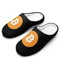 Bitcoin Symbol Cotton Slippers Memory Foam House Slippers Closed Toe Winter Warm Shoes
