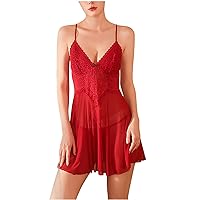 Women's Lace Chemise Strappy Sheer Lingerie Sexy V Neck Nightdress Backless Nightgown for Women Sling Lingerie