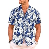 JMIERR Men's Hawaiian Shirt Short Sleeve Beach Shirts for Men Floral Casual Button Down Shirts Tropical Holiday Shirts,US 38(S),2 Blue
