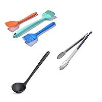 U-Taste 18/8 Stainless Steel Kitchen Tongs with Sturdy Metal Tips (12 inch, Black), and 600ºF Heat Resistant Angled Silicone Basting Pastry Brushes (Multicolors), and 600ºF Heat Resistant