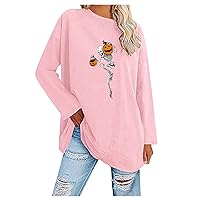 HAYUMI Mädchen Halloween T Shirts, Gothic Lazy and Easy Halloween Women‘s Round Neck with Long Sleeve T-Shirt