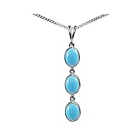 Beautiful Jewellery Company BJC® Solid 9ct White Gold Natural Turquoise Triple Drop Oval Gemstone Pendant 4.50ct & 9ct White Gold Curb Necklace Chain