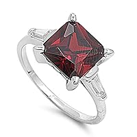 Simulated Garnet Elegant Polished Solitaire Ring .925 Sterling Silver Band Sizes 5-9