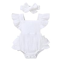 YOUNGER TREE Toddler Baby Girl Ruffled Sleeveless Romper Casual Summer Jumpsuit Cotton Linen Clothes