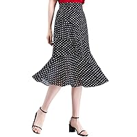 Women's High Waisted Polka Dots A-line Mermaid Skirt Summer Long Chiffon Skirt