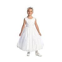 Sleeveless Holy First Communion Dress for Girls with a Satin Top and Tulle Skirt Available in Plus Size
