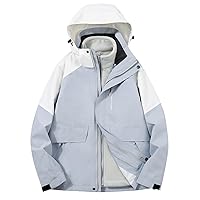 Womens Fashion Color Block 3 in 1 Winter Jackets Waterproof Trench Coats Insulated Fleece Zipper Jacket Ski Raincoat