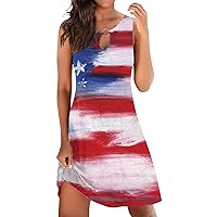 Pink Summer Dress for Women,Independence Day for Women's 4 of July Printed Boho Sundress for Women Casual Mock
