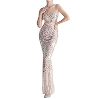 Sequin Mermaid Wedding Bridesmaid Dresses Single Shoulder Evening Cocktail Long Dress for Women Formal Prom Party Dress