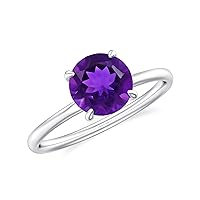 Natural Amethyst Round Solitaire Ring for Women Girls in Sterling Silver / 14K Solid Gold/Platinum