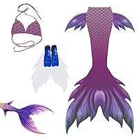 Custom Size Professional Mermaid Tail with Monofin,Double Flippers for Swimming,Performances,Photograph, Women Customizable Large Professional Dive Tail（Purple）