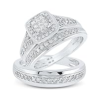 The Diamond Deal 10kt White Gold His Hers Princess Diamond Square Matching Wedding Set 3/4 Cttw