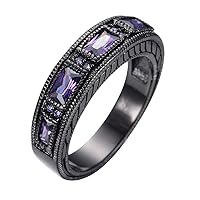 6MM Unisex-adult European Wedding Band Ring Black Gold Plated Purple Stone Sz5-12(8)