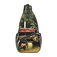 Bichon Frise Dog On The Grass Print Crossbody Backpack Shoulder Bag For Men Women, Sling Bag, For Workout/Running/Hiking