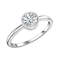 Round Lab Grown White Diamond Solitaire Sideways Bezel Set Engagement Ring for Her in 925 Sterling Silver
