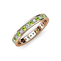 Peridot and Diamond 0.90 ctw Women Eternity Ring Stackable 14K Gold