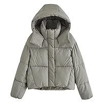 Flygo Women's Cropped Puffer Hooded Jacket Winter Lightweight Warm Coats Outerwear