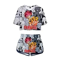 Anime Fairy Tail 2 Piece Outfits Crop Top T-Shirt and Shorts Set for Women Girls